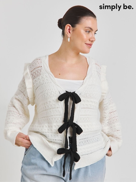 Simply Be Pointelle Tie Front Cardigan (F52307) | ‏191‏₪