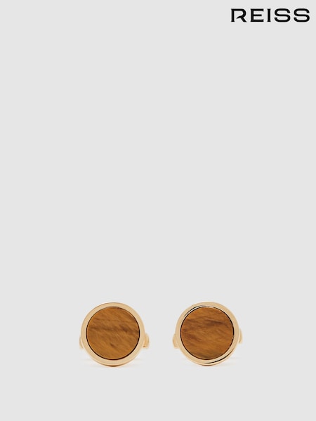 Reiss Gold/Tigers Eye Ripley Inlaid Round Cufflinks (F52311) | € 90