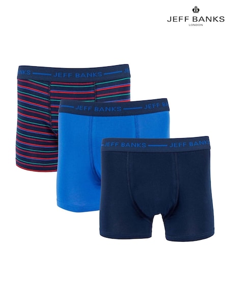 Jeff Banks Blue Low Rise Cotton Fashion Stripe Trunks 3Pack (F52327) | €23