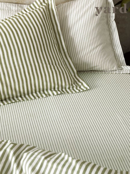 Yard Olive Hebden Striped 100% Cotton Fitted Sheet (F52394) | €23 - €34