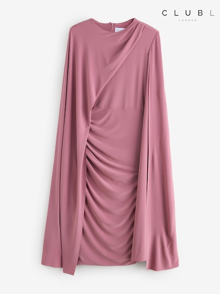 Club L London Pink Marysol Asymmetric Cape Midi Dress (F52407) | 4,206 UAH
