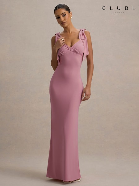 Club L London Pink Evanna V-Neck Maxi Dress With Bow Straps (F52412) | R$ 740