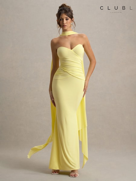 Club L London Yellow Rosabel Sweetheart Maxi Dress With Sash (F52419) | 5,708 UAH
