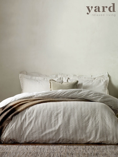 Yard Mole Brown Hebden Striped 100% Cotton Duvet Cover and Pillowcase Set (F52422) | €34 - €66