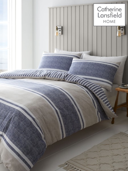 Catherine Lansfield Blue Textured Banded Stripe Reversible Duvet Cover Set (F52435) | €23 - €37