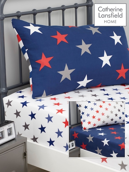 Catherine Lansfield 2 Pack White Blue So Soft Stripes Stars Fitted Sheets (F52439) | AED82 - AED99
