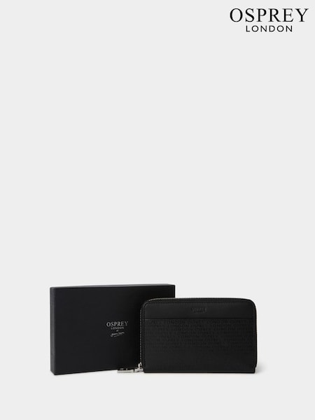 Osprey London Medium The Deboss Leather Zip Around Black Purse (F52463) | €121