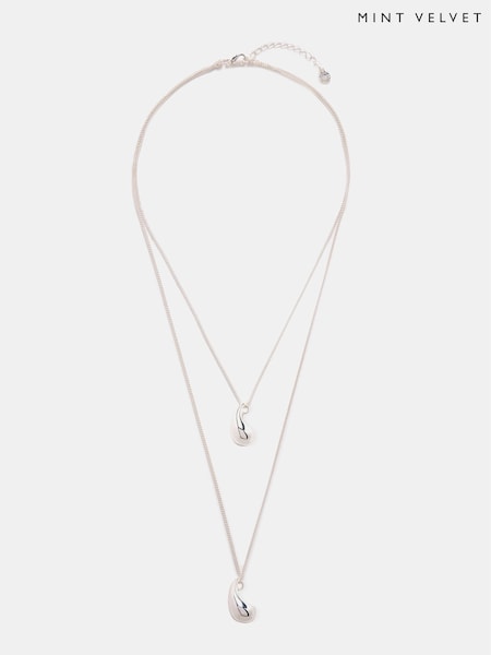 Mint Velvet Silver Tone Layered Teardrop Necklace (F52563) | €50