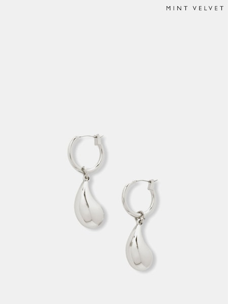 Mint Velvet Silver Tone Drop Hoop Earrings (F52572) | 1,502 UAH