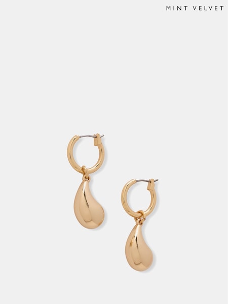 Mint Velvet Gold Tone Drop Hoop Earrings (F52579) | €32