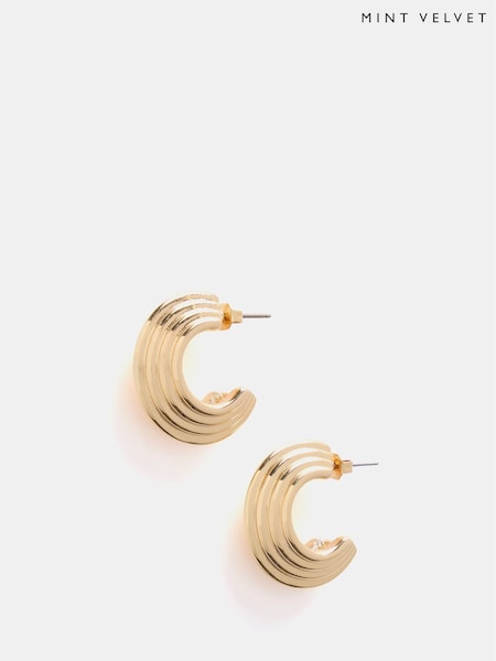 Mint Velvet Gold Tone Ribbed Hoop Earrings (F52585) | AED146