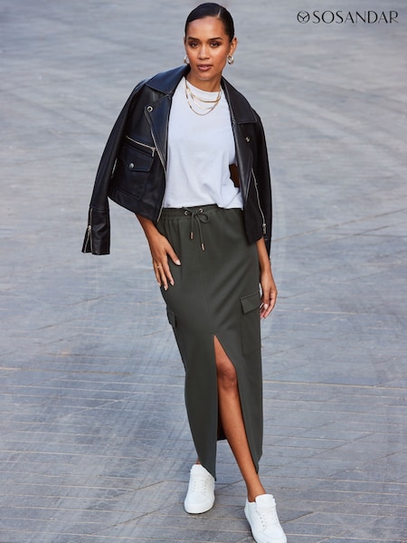 Sosandar Green Supersoft Pocket Detail Utility Midi Skirt (F52622) | €60