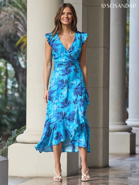 Sosandar Floral Print Ruffle Hem Belted Dress (F52638) | €105