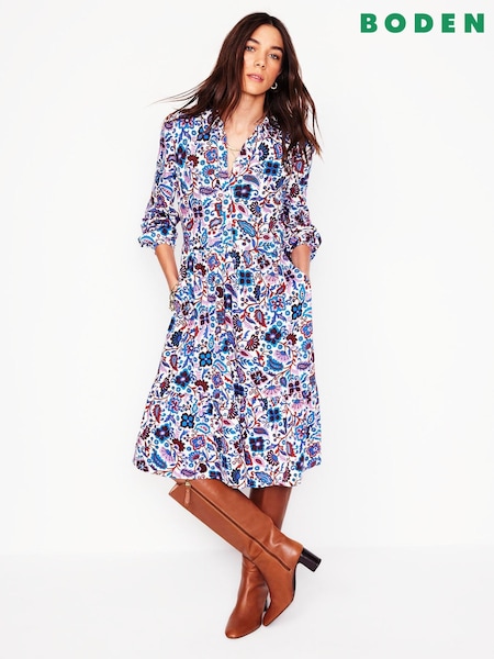 Boden Cream Jemima Tiered Jersey Dress (F52661) | €124