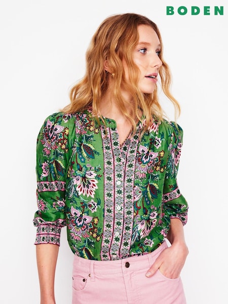 Boden Green Alicia Linen Top (F52680) | $204