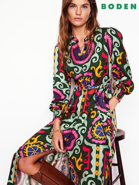 Boden Green Ruby Collarless Shirt Dress (F52687) | 723 QAR