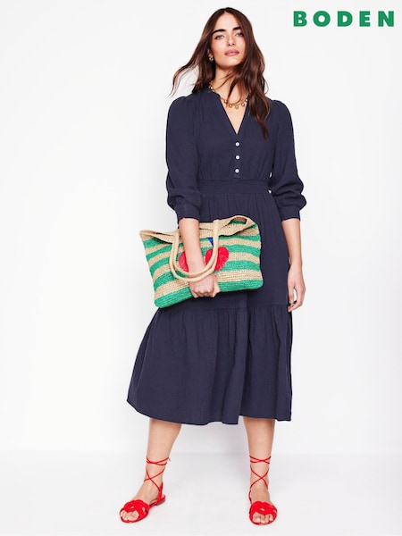 Boden Blue Elena Double Cloth Midi Dress (F52701) | R$ 1,105