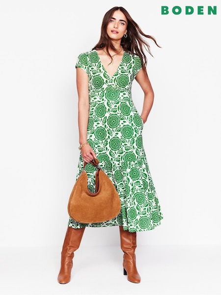 Boden Green Tiered Jersey Midi Dress (F52710) | 396 QAR