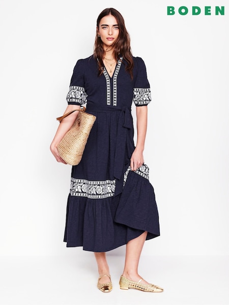 Boden Blue Amara Embroidered 100% Cotton Jersey Dress (F52718) | R$ 1.185