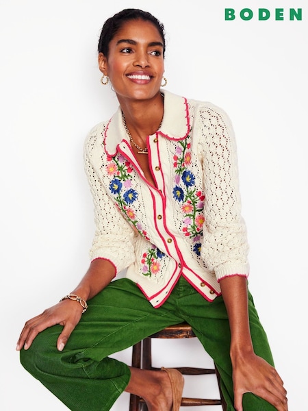 Boden Cream Embroidered 100% Cotton Cardigan (F52719) | €79
