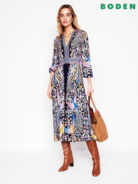 Boden Blue Lily Long Sleeved Midi Dress (F52736) | $192
