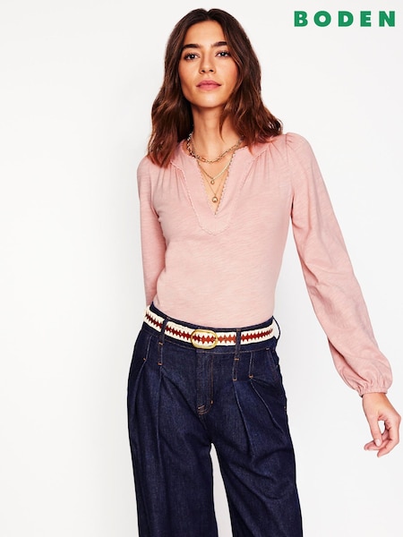 Pink - Boden Ava Long Sleeve Trim 100% Cotton Top (F52771) | 70 €