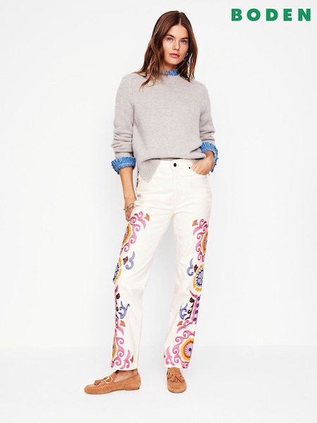 Boden White High Rise Embroidered Jeans (F52788) | €252
