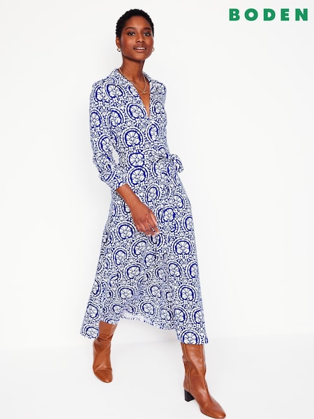 Boden Blue Marcia Jersey Midi Shirt Dress (F52796) | $168