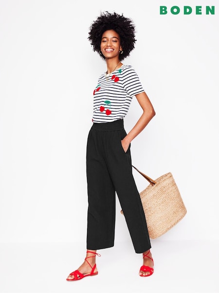 Boden Black Cropped Double Cloth 100% Cotton Trousers (F52853) | 3,965 UAH