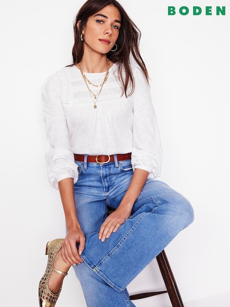 Boden White Pintuck Yoke 100% Cotton Top (F52873) | €87