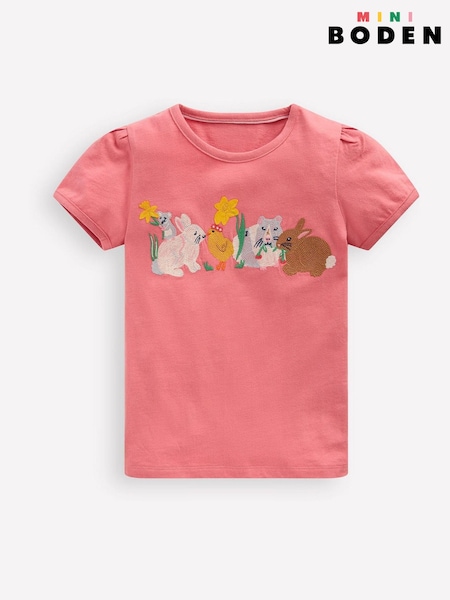 Boden Pink Bunny Puff Sleeve Superstitch 100% Cotton Top (F52880) | €28 - €31