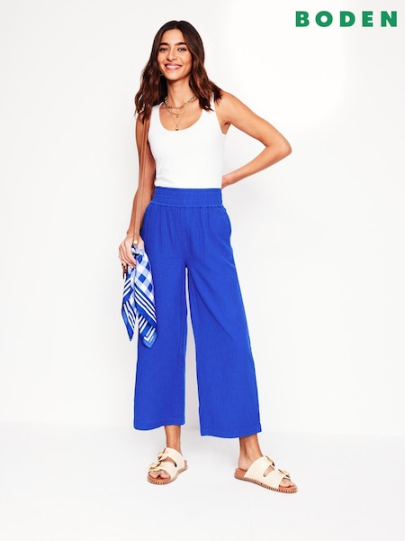 Boden Blue Cropped Double Cloth 100% Cotton Trousers (F52891) | €101