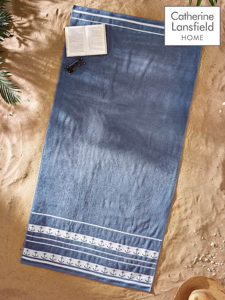 Catherine Lansfield Blue Anchors Cotton Extra Large Beach Towel (F52908) | €21