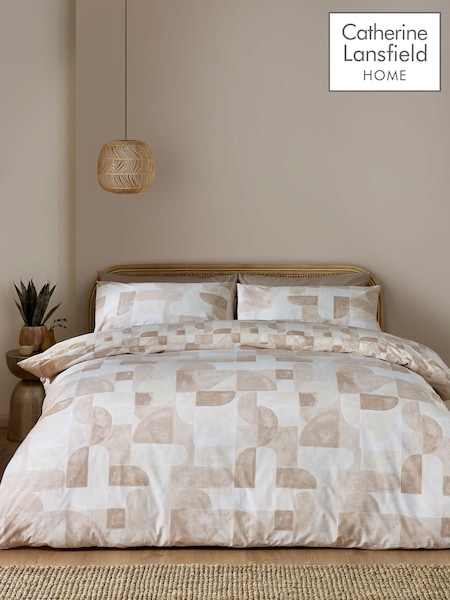 Catherine Lansfield Natural Sloane Geo Reversible Duvet Cover Set (F52909) | €22 - €46