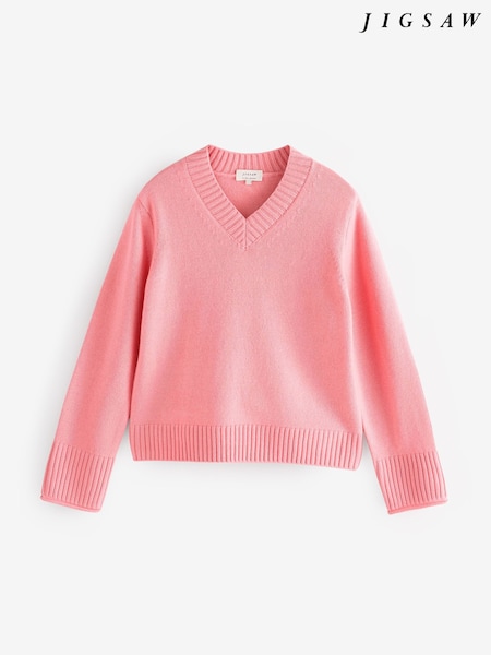 Jigsaw Pink Wool Cashmere Blend V-Neck Jumper (F52913) | €76