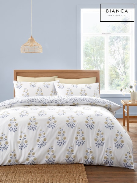 Bianca Blue Eloise Floral Cotton Satin Stripe Duvet Cover Set (F52923) | €40 - €74