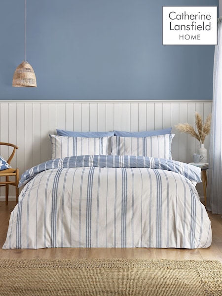 Catherine Lansfield Blue Harbour Stripe Reversible Duvet Cover Set (F52932) | €23 - €46