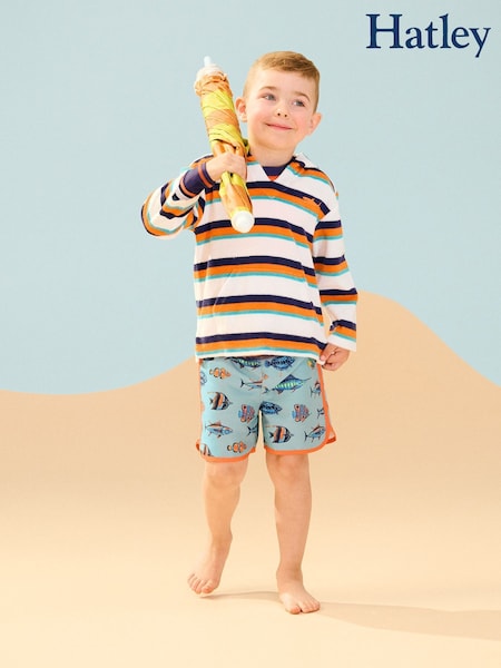Hatley Orange Aqua Stripes Terry Pull Over Hoodie (F52982) | 209 LEI