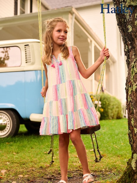 Hatley Neon Stripes Layered Tiered White Dress (F52987) | ₪221