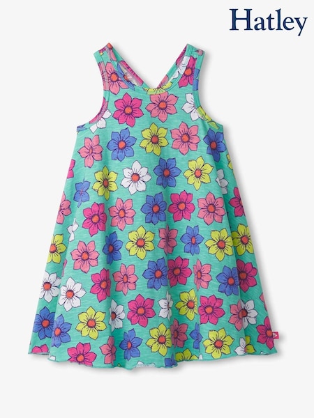Hatley Blue 100% Cotton Happy Flowers Trapeze Dress (F53011) | €38