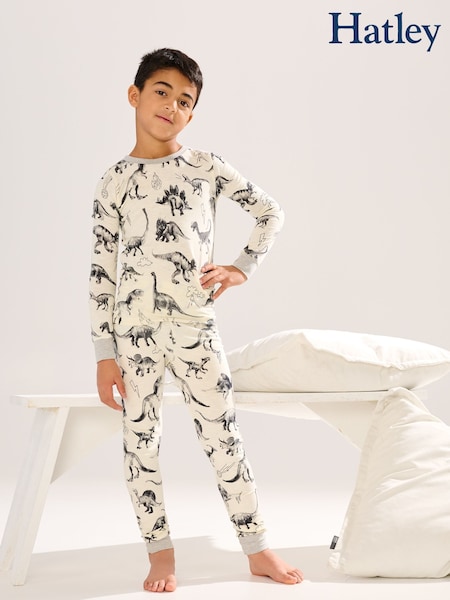 Hatley Cream Dino Extinction Stretch Cotton Pyjamas Set (F53016) | R$ 255