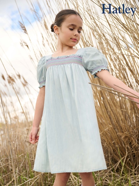 Hatley Soft Blue Denim Puff Sleeve Smocked Dress (F53021) | R$ 435