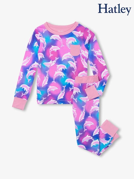 Hatley Purple Airbrush Dolphins Bamboo Pyjamas Set (F53036) | ₪131