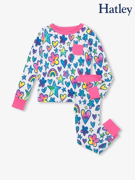 Hatley Watercolour Doodles Bamboo White Pyjamas Set (F53040) | ₪131