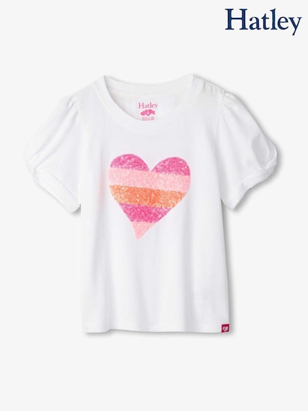 Hatley 100% Cotton Double Hearts Twisted Sleeve White T-Shirt (F53055) | 28 €