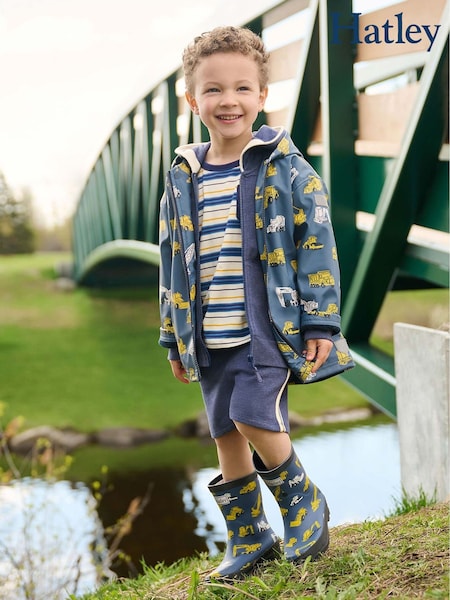 Hatley Blue Under Construction Zip Up Rain Jacket (F53059) | €53