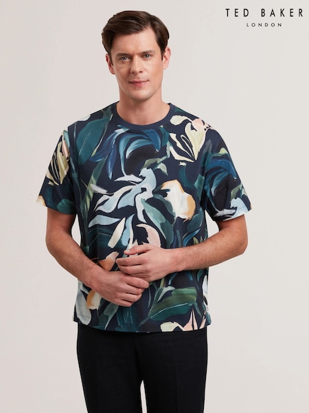 Ted Baker Black Almoi Floral Print 100% Cotton T-Shirt (F53072) | €73