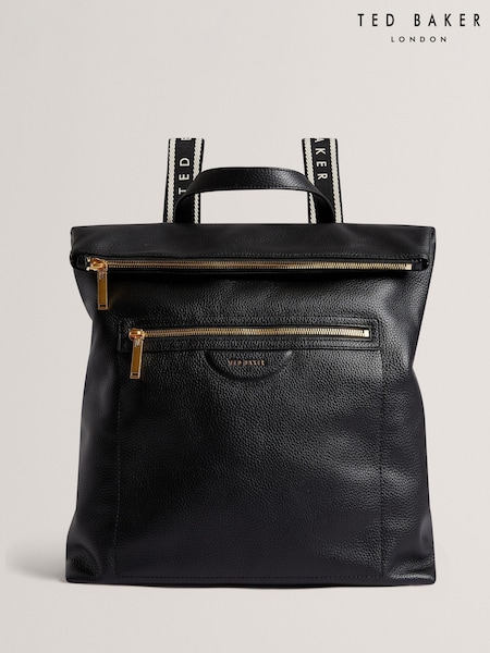 Ted Baker Black Essaya-Pebbled Leather Fold Over Backpack (F53082) | ₪1,001
