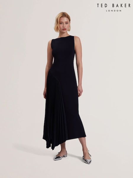 Синий - Ted Baker Azzina Knit Slash Neck Dress With Pleat Panel (F53095) | €343