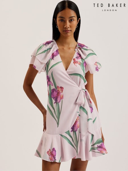 Vaaleanpunainen - Ted Baker Fasnia Angel Sleeve Wrap Mini Dress (F53096) | €236